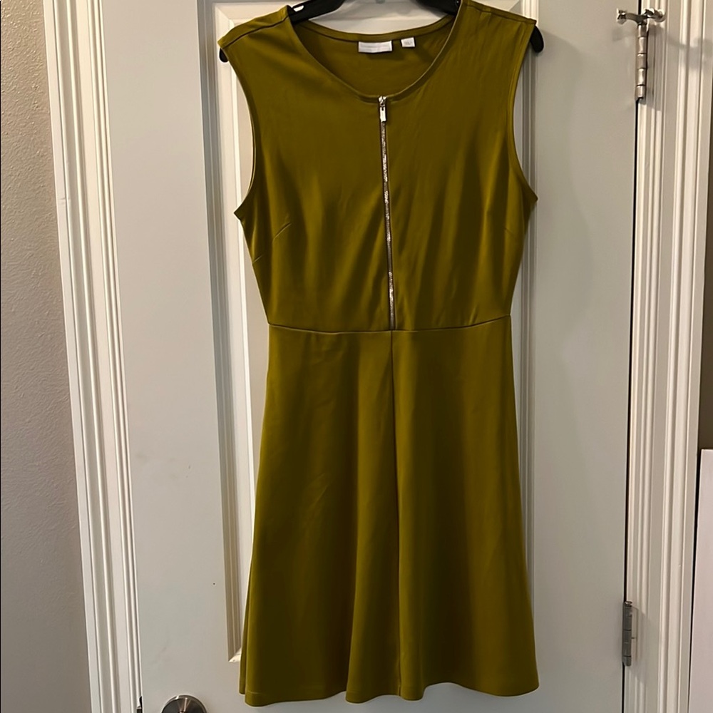 New York and Company Olive Green Zip up Sleeveless A-Line Dress Size S